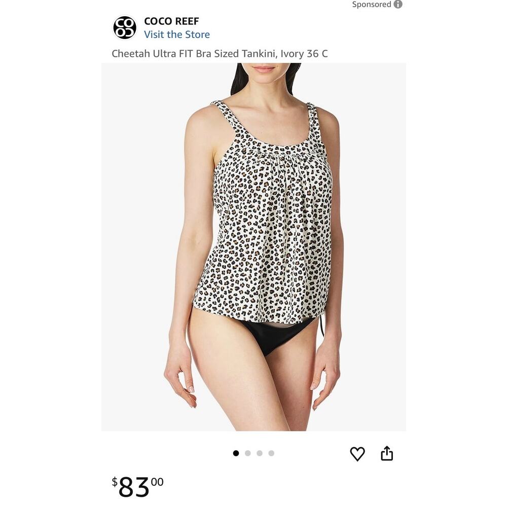 Coco Reef | Ultra Fit Bra Sized 34D | Leopard Print Tankini Swim Top
